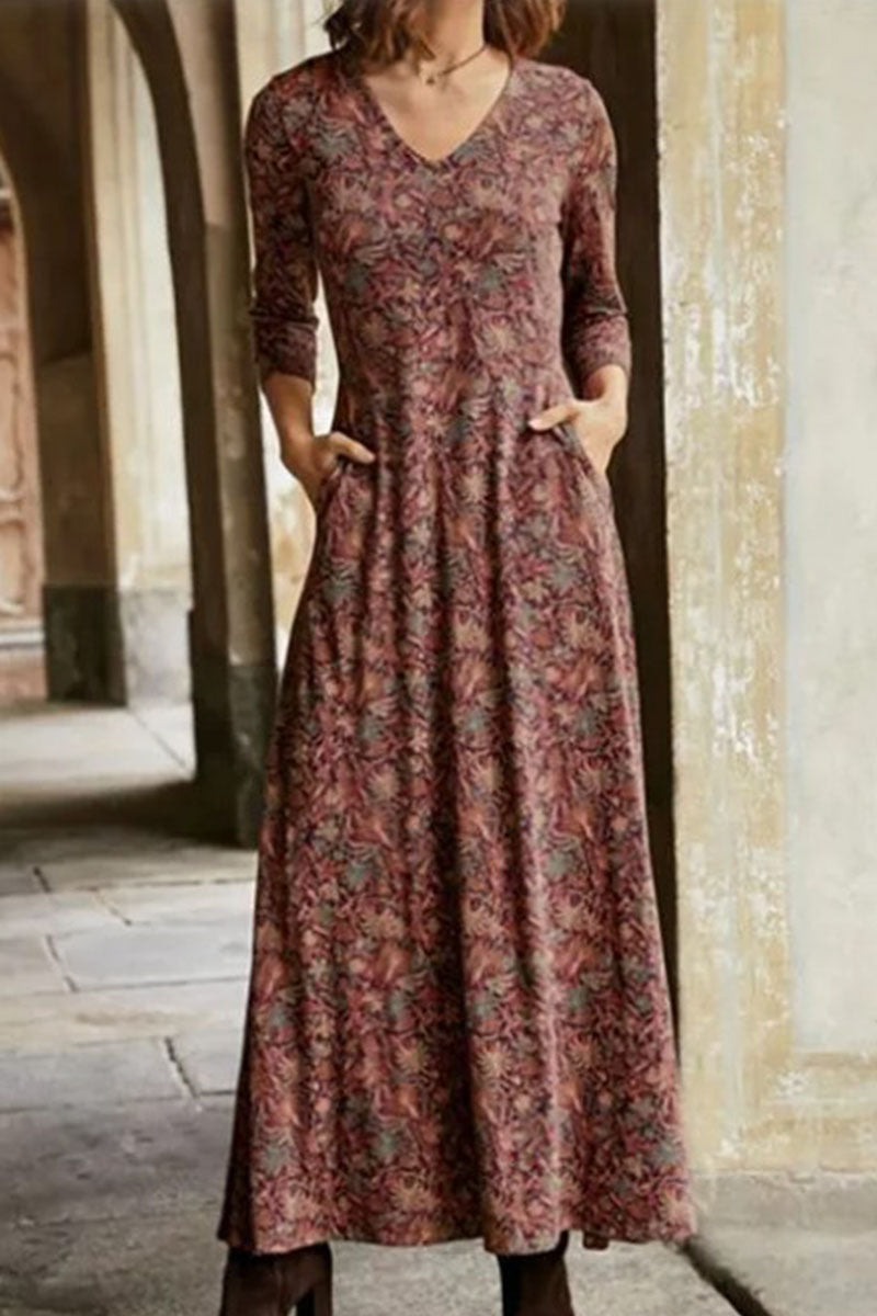 LP | Casual patchwork dresses with print, V-neck and A-line