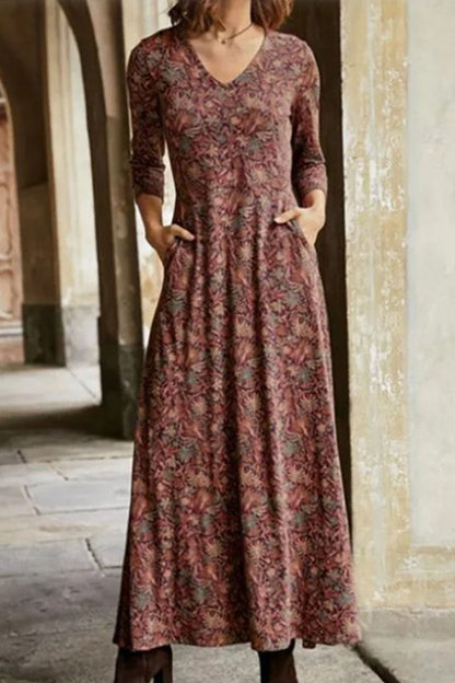 LP | Casual patchwork dresses with print, V-neck and A-line