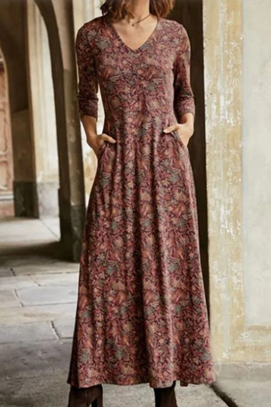 LP | Casual patchwork dresses with print, V-neck and A-line