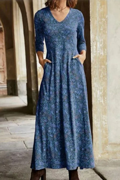 LP | Casual patchwork dresses with print, V-neck and A-line