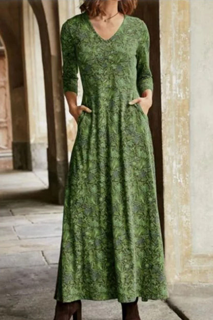 LP | Casual patchwork dresses with print, V-neck and A-line