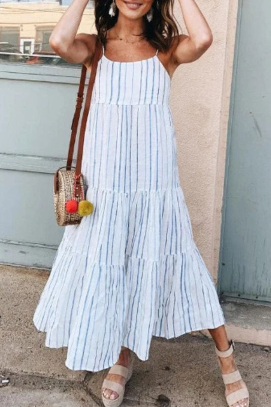 Cute striped dresses with spaghetti straps and fashion patches