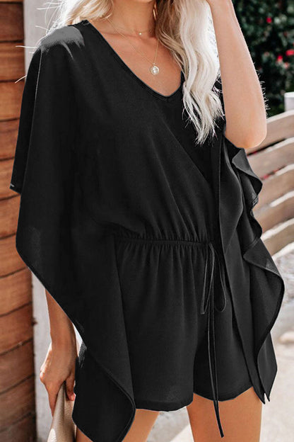 Fashion casual solid frenulum V neck loose jumpsuits (5 colors)