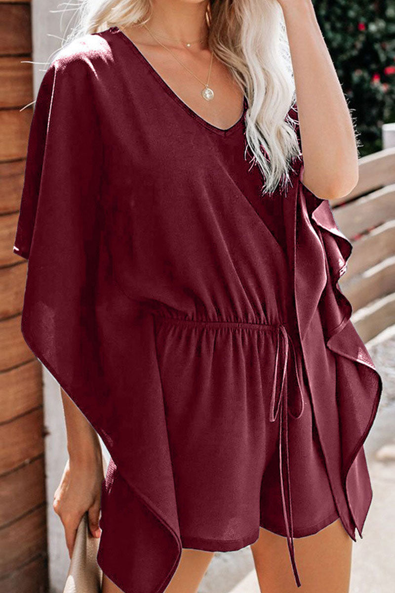 LD Fashion casual solid frenulum V neck loose jumpsuits (5 colors)