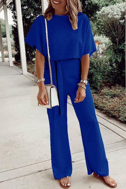 Casual solid frenulum O neck loose jumpsuits (7 colors)