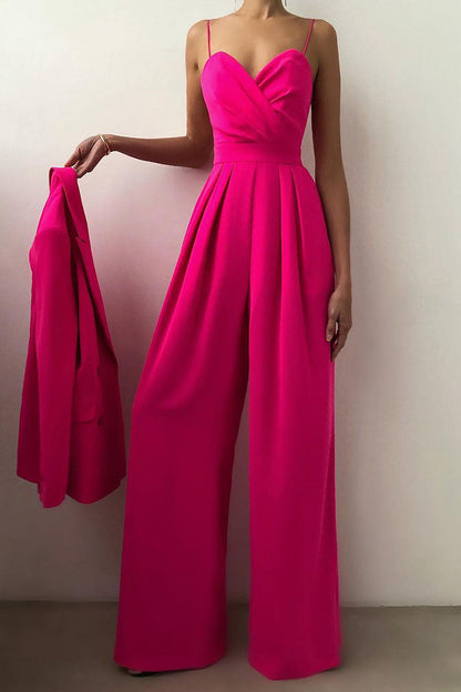 Fashion casual solid patchwork V-neck loose jumpsuits (6 colors)