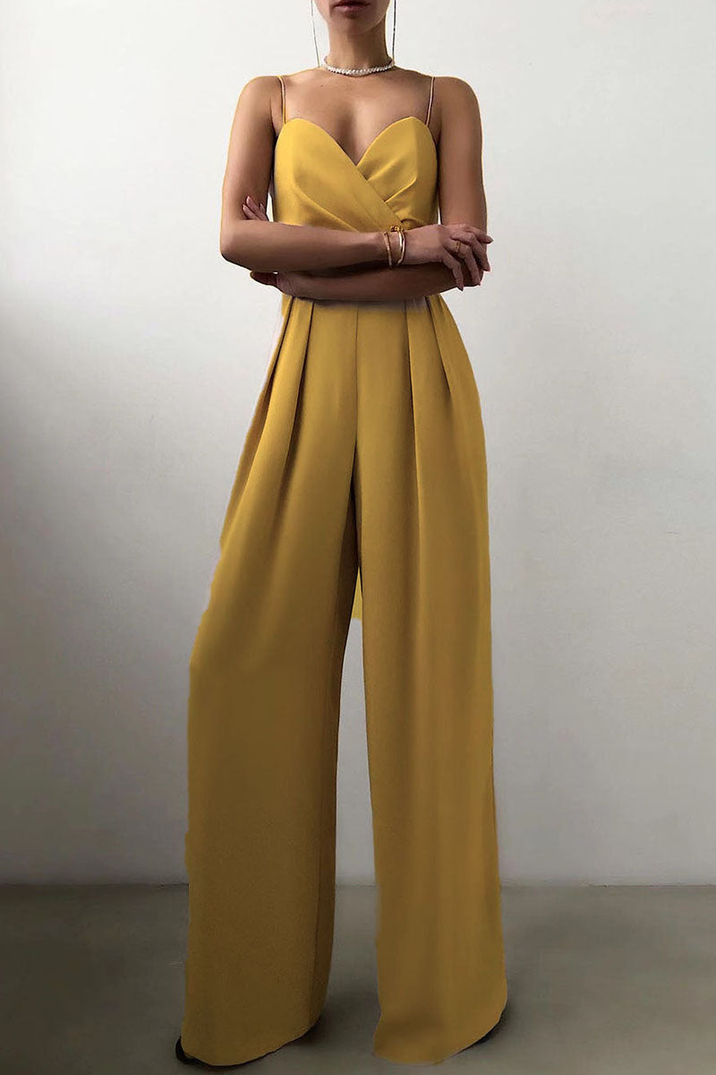 LD Fashion casual solid patchwork V-neck loose jumpsuits (6 colors)