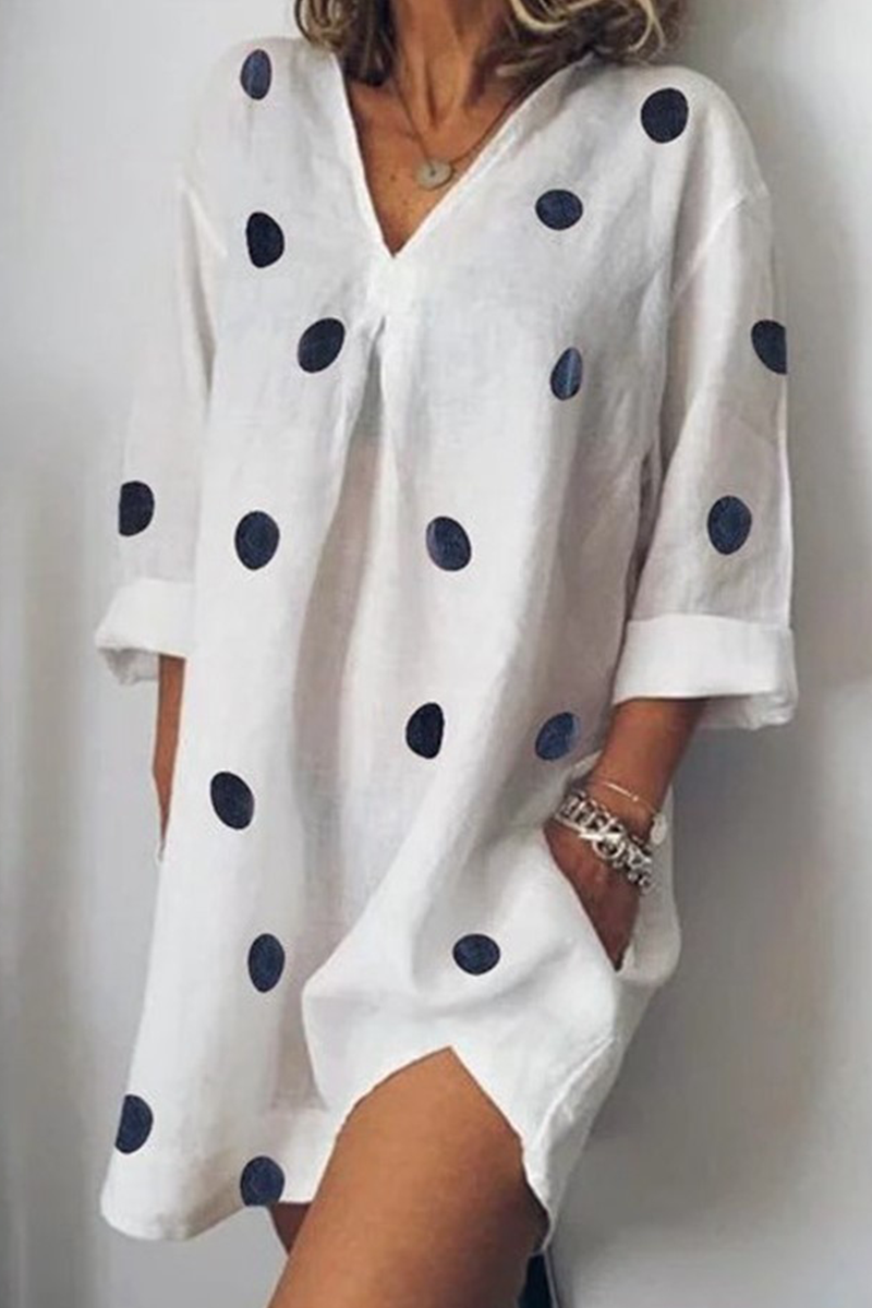 LP | Casual patchwork dresses with polka dots, slit and V-neckline