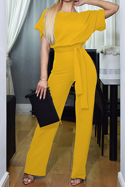 Casual Elegant Solid Patchwork Strap Design O Neck Straight Jumpsuits (6 colors)