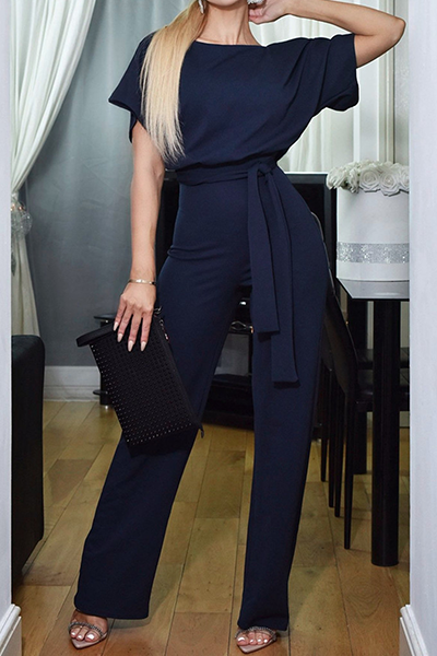 Casual Elegant Solid Patchwork Strap Design O Neck Straight Jumpsuits (6 colors)