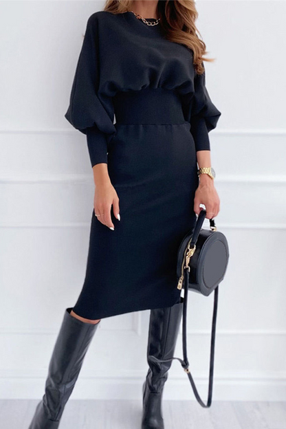 LP | Fashion casual simple patchwork pleated O-neck waist skirt dresses