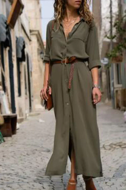 LP | Casual shirt dress with turn-up collar and monochrome patchwork