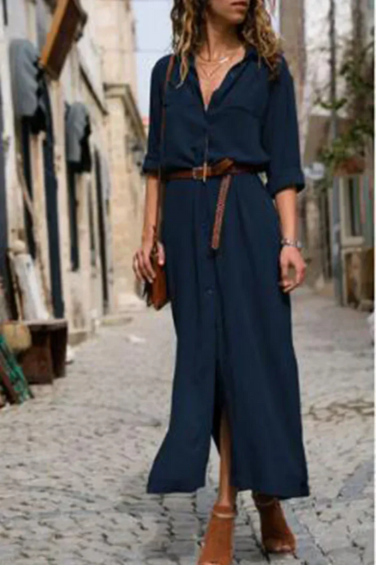 LP | Casual shirt dress with turn-up collar and monochrome patchwork