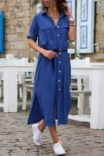 LP | Casual shirt dress with turn-up collar and monochrome patchwork