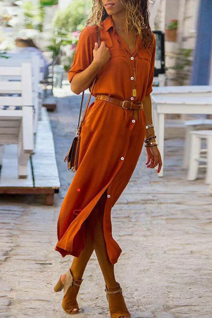 LP | Casual shirt dress with turn-up collar and monochrome patchwork