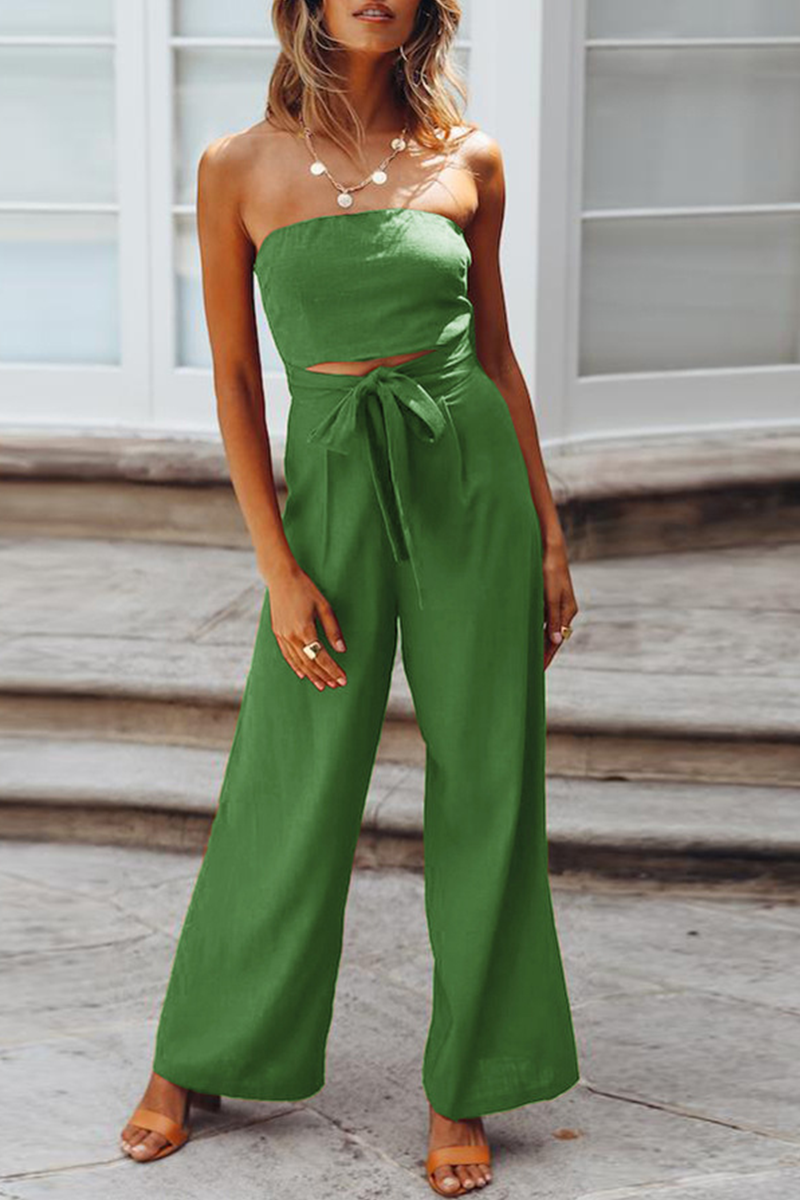 Casual plain patchwork strapless straight jumpsuits (4 colors)