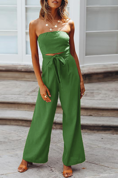 Casual plain patchwork strapless straight jumpsuits (4 colors)
