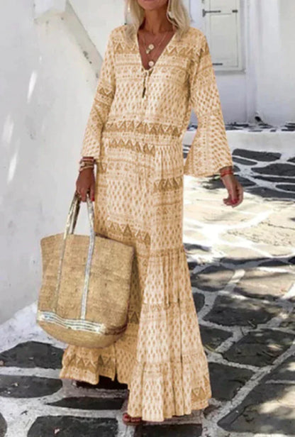 Mc | Casual Print Patchwork V-neck Pie Dress