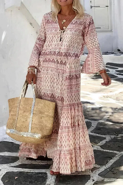 Mc | Casual Print Patchwork V-neck Pie Dress