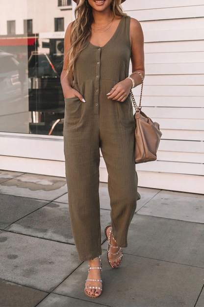 Casual plain patchwork U-neck straight jumpsuits