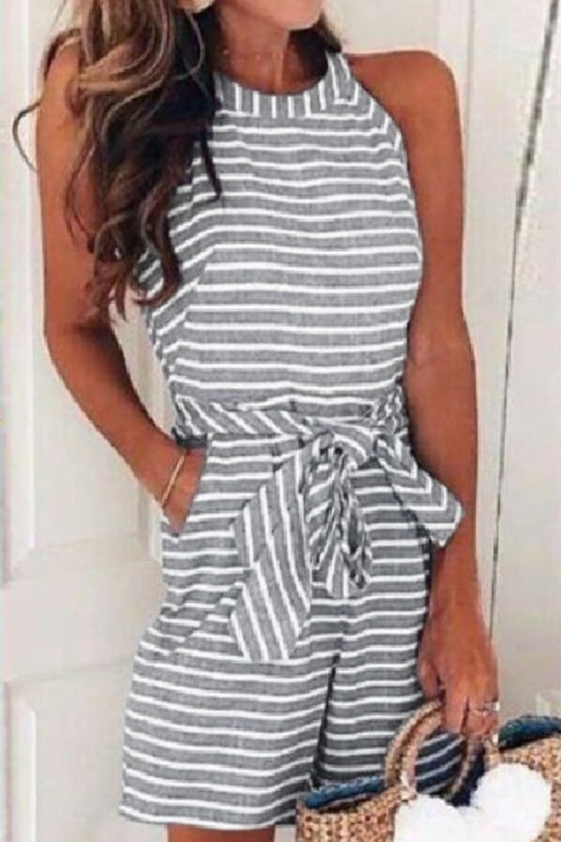 Casual Patchwork Bandage with Belt O Neck Loose Jumpsuits (5 Colors)