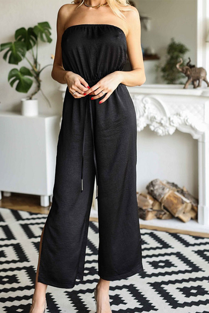 Casual solid patchwork strapless straight jumpsuits (3 colors)