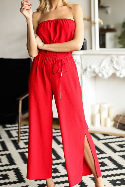Casual solid patchwork strapless straight jumpsuits (3 colors)
