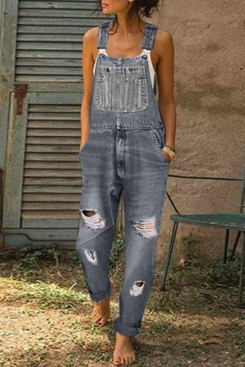 Casual plain ripped Harlan jumpsuits (3 colors)