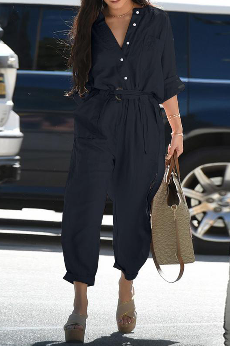 Casual Solid Patchwork V Neck Harlan Jumpsuits (3 Colors)