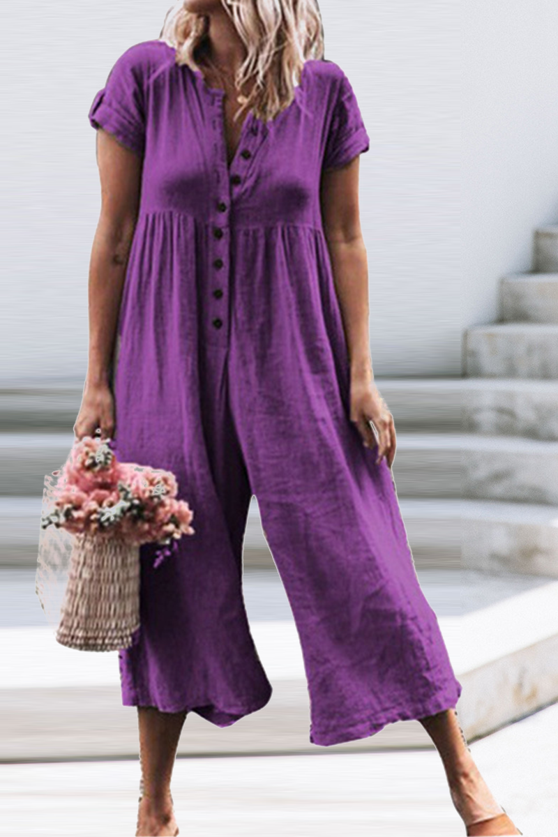 Fashion casual plain O-neck straight jumpsuits (5 colors)