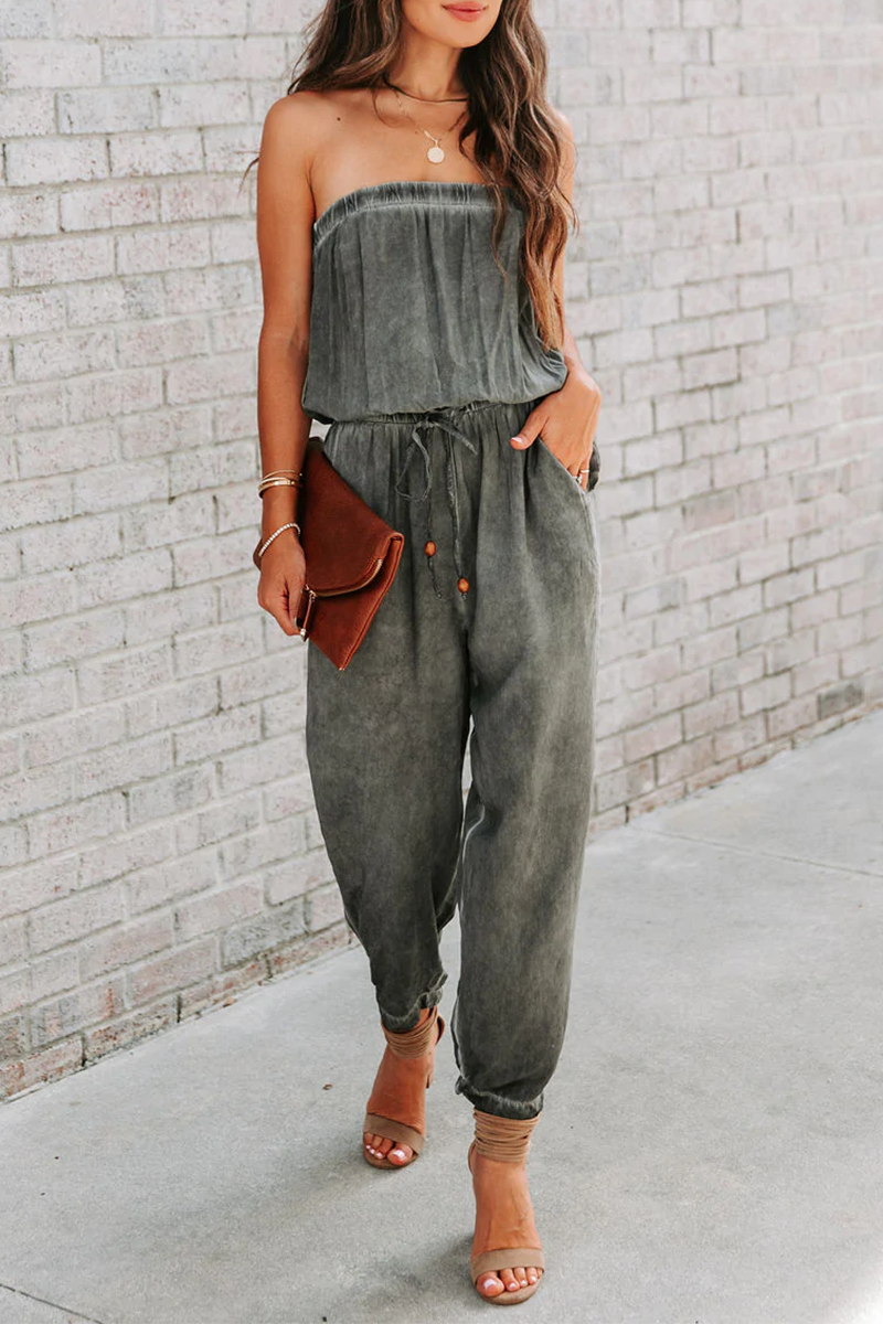Solid Harlan Jumpsuits with one shouer and patchwork