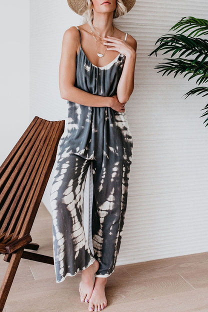LD Casual Patchwork Tie-dye Spaghetti Strap Straight Jumpsuits (10 colors)
