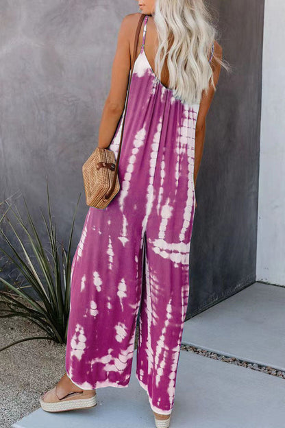 LD Casual Patchwork Tie-dye Spaghetti Strap Straight Jumpsuits (10 colors)