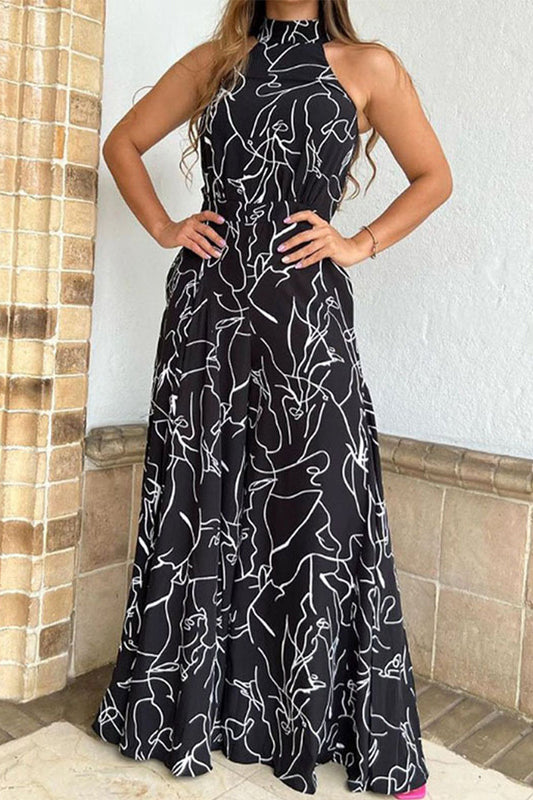 Simplicity Print Patchwork Frenulum Halter Loose Jumpsuits (9 Colors)