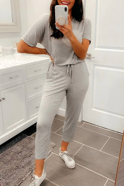 Casual simplicity solid color O neck jumpsuits (5 colors)