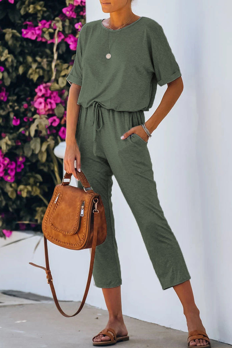 Casual simplicity solid color O neck jumpsuits (5 colors)