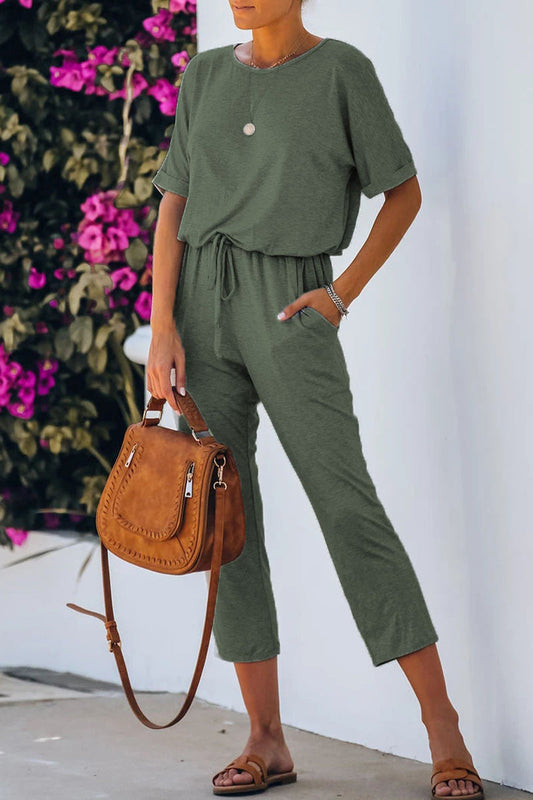 Casual simplicity solid color O neck jumpsuits (5 colors)