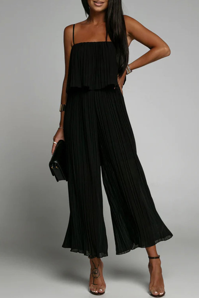 Casual simplicity firm pleats strapless loose jumpsuits (3 colors)