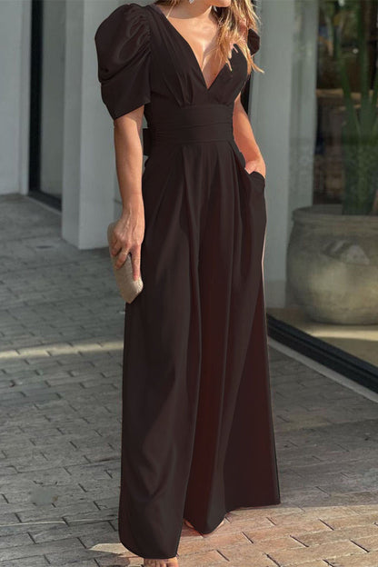 Casual simplicity sturdy-v-neck loose jumpsuits (5 colors)