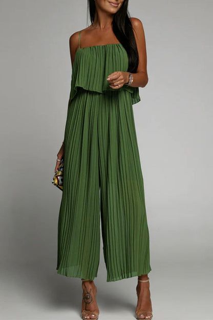 Casual simplicity firm pleats strapless loose jumpsuits (3 colors)