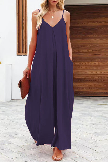 Casual solid color V-neck loose jumpsuits (6 colors)