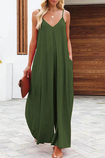 Casual solid color V-neck loose jumpsuits (6 colors)