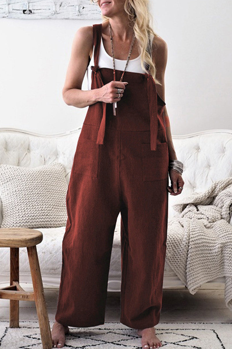 Casual Solid make old patchwork square collar loose jumpsuits (5 colors)