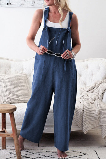 Casual Solid make old patchwork square collar loose jumpsuits (5 colors)