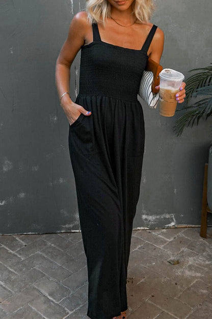 Casual Solid Patchwork Square Collar Loose Jumpsuits (6 Colors)