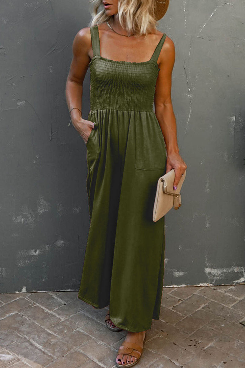 Casual Solid Patchwork Square Collar Loose Jumpsuits (6 Colors)