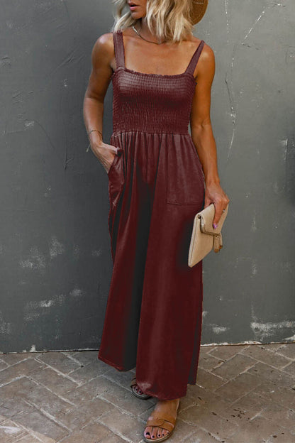 Casual Solid Patchwork Square Collar Loose Jumpsuits (6 Colors)