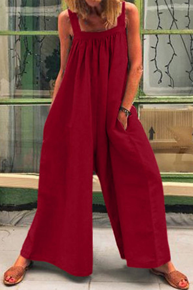 Casual Everyday Solid Square-Collar Loose Jumpsuits (5 Colors)