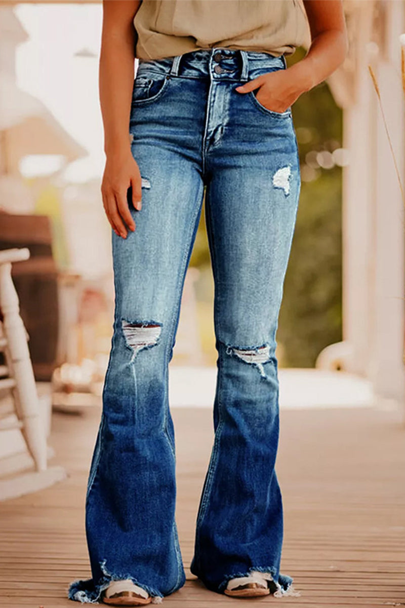 LD Casual Street Solid Ripped make old jeans with high waist (3 colors)