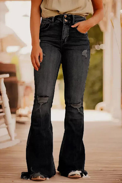 LD Casual Street Solid Ripped make old jeans with high waist (3 colors)